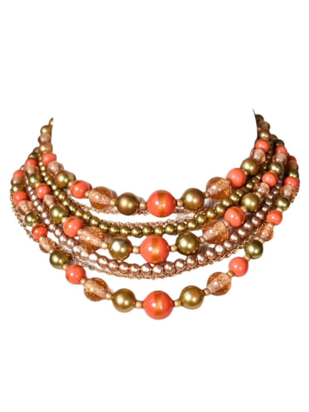 🧡 Vintage 8 Strand Glitter Art Glass Pearl Bead Layered En Esclavage Necklace